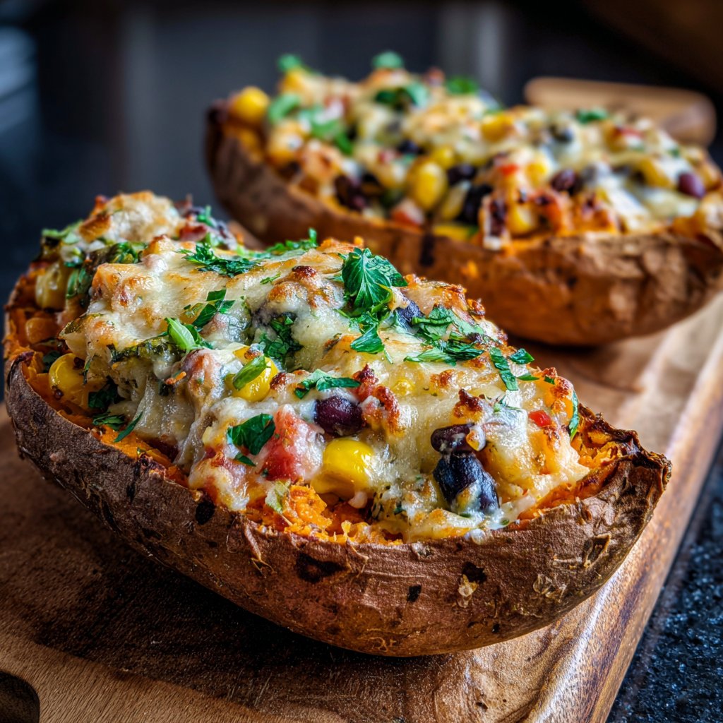 Baked Sweet Potato Veggie Boats
