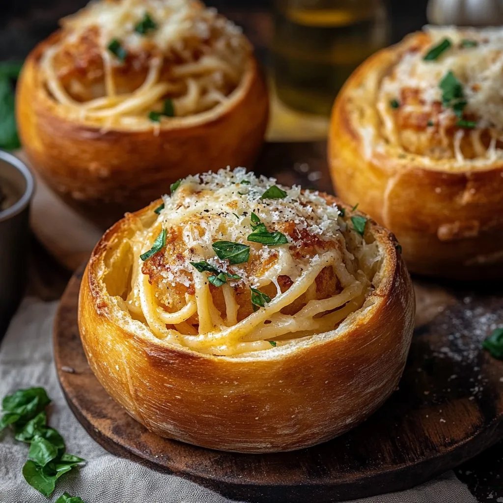 Spaghetti Garlic Bread Bowls