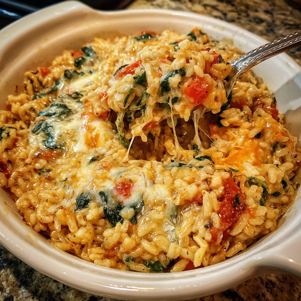 Creamy Spinach Tomato Rice Bake