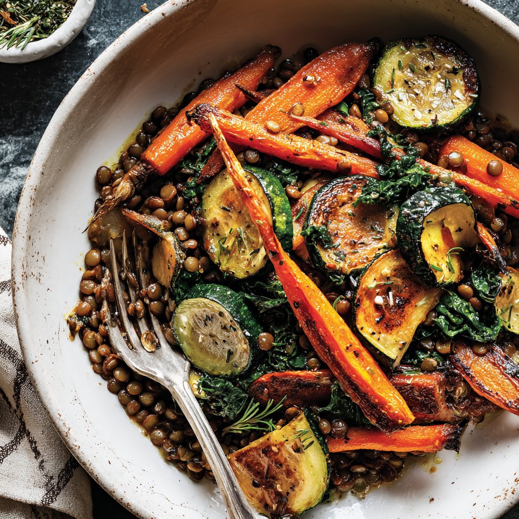 Roasted Veggie Lentil Grain Bowl