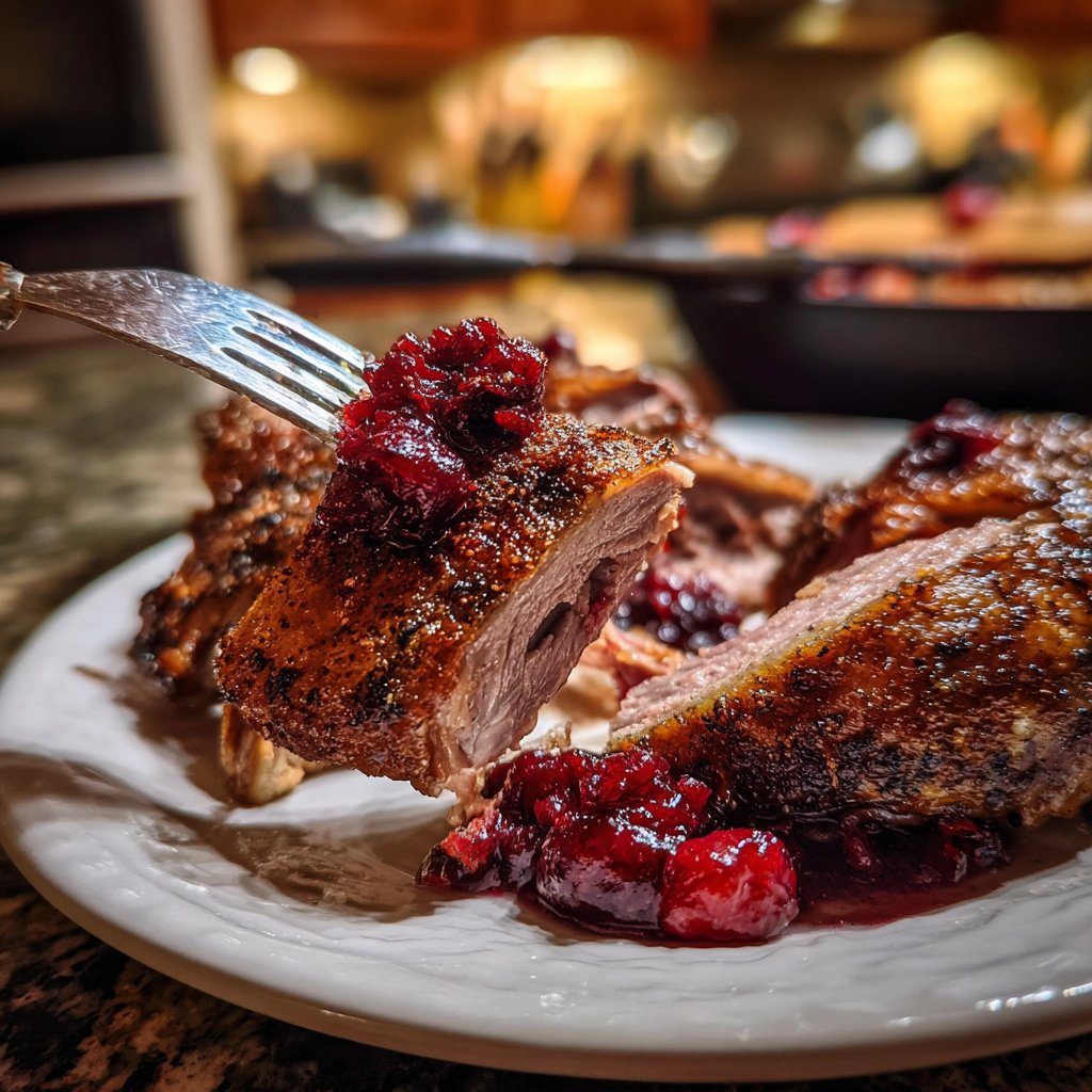 Duck Confit with Cherry Compote