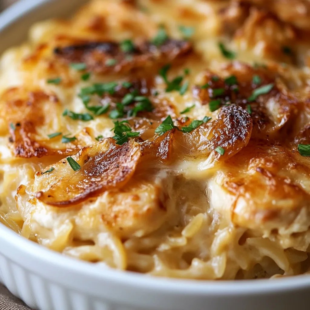 French Onion Chicken Orzo Casserole