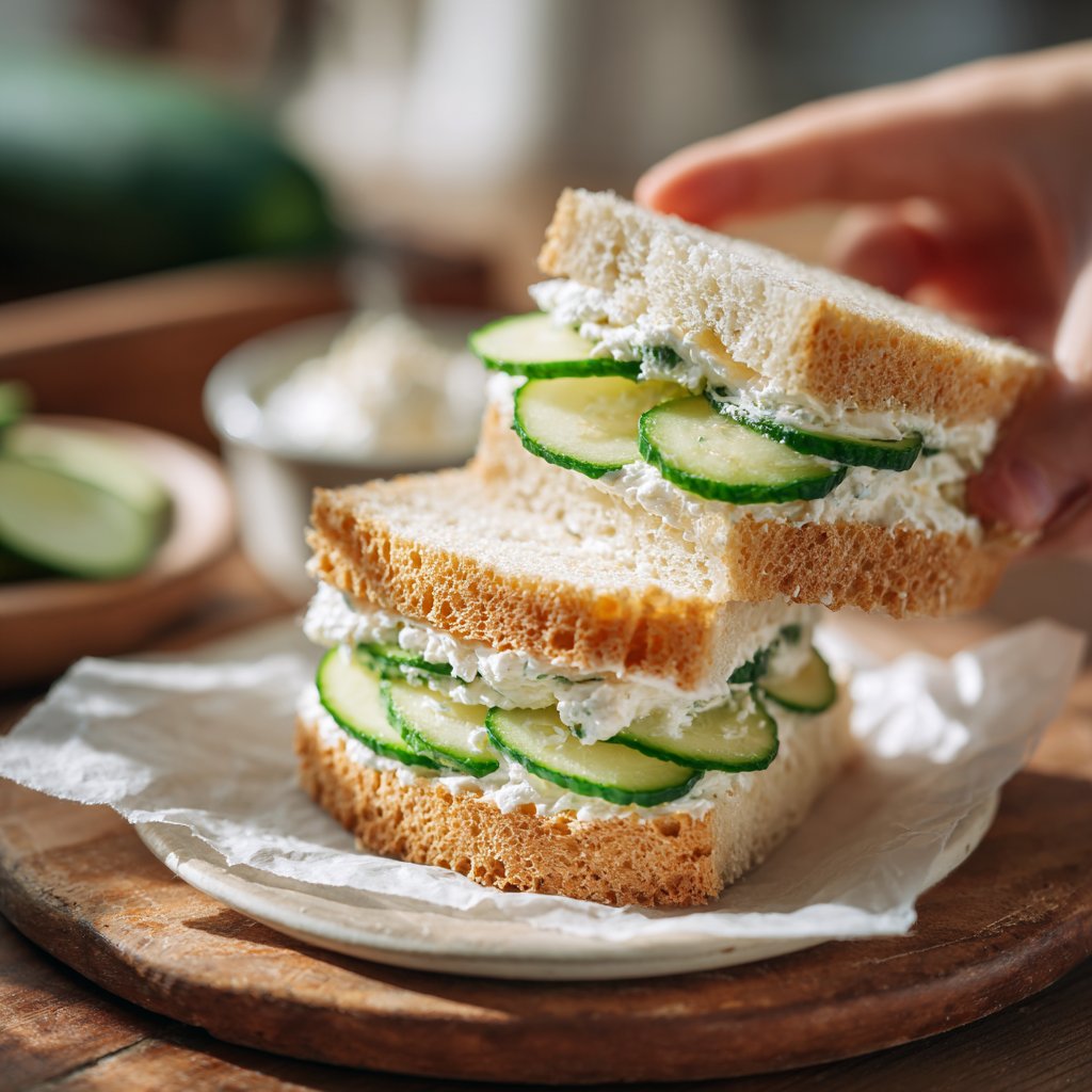 Light Cucumber Cream Cheese Sandwich Lunch