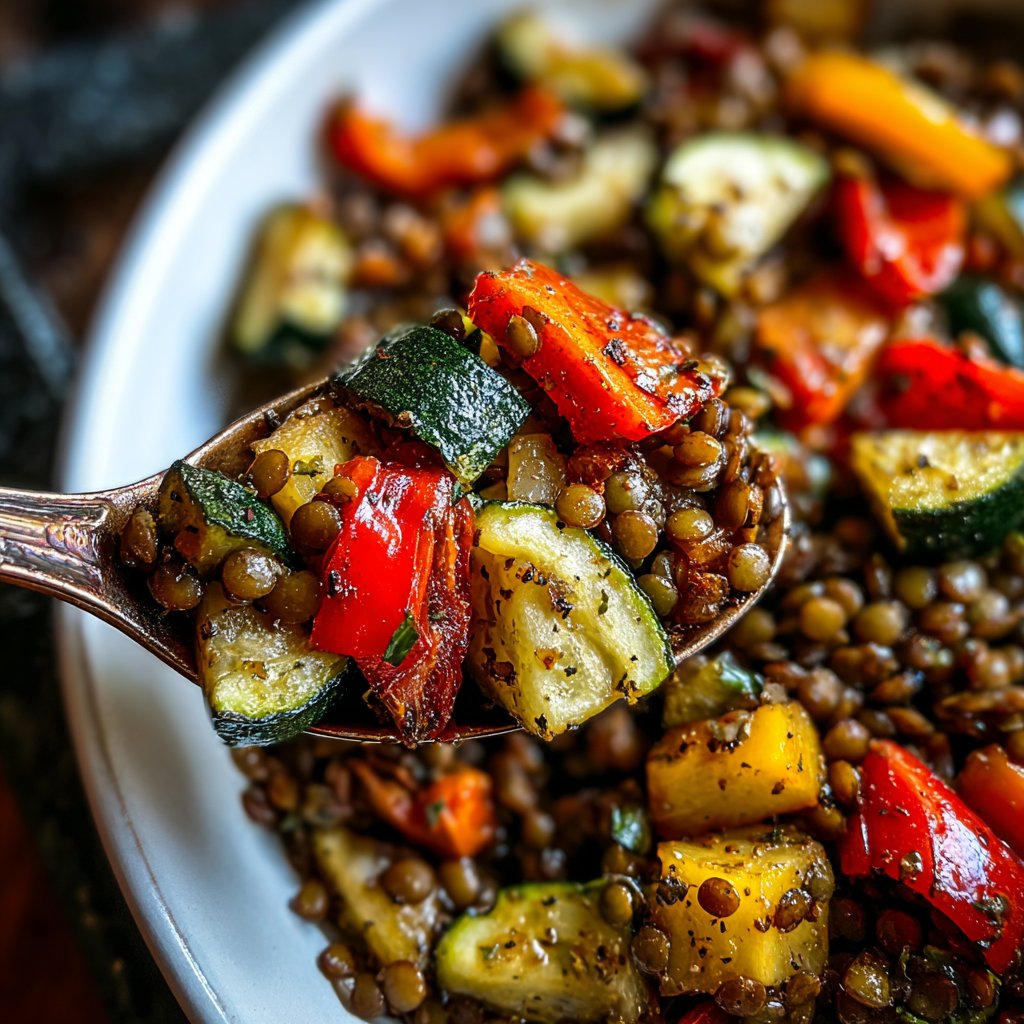 Roasted Veggie Lentil Skillet